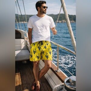 Vilebrequin Yellow Swim Shorts with Crane Print